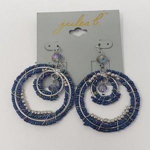 Jules B Blue Bead Silver Tone Dangle Hook Earrings